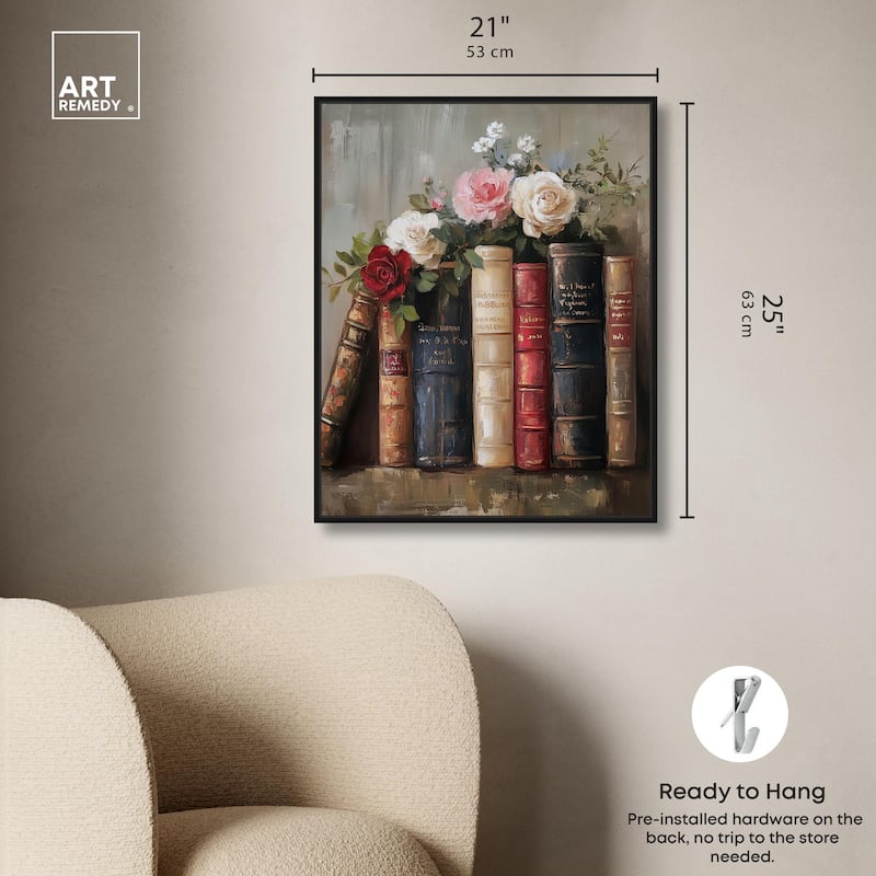 Bookshelf Bouquet I Canvas by Art Remedy