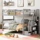 preview thumbnail 13 of 67, Stairway Wooden Bunk Bed with Storage Staircase and Guard Rail, for Bedroom, Dorm, Convertible into 2 Beds Grey - Twin