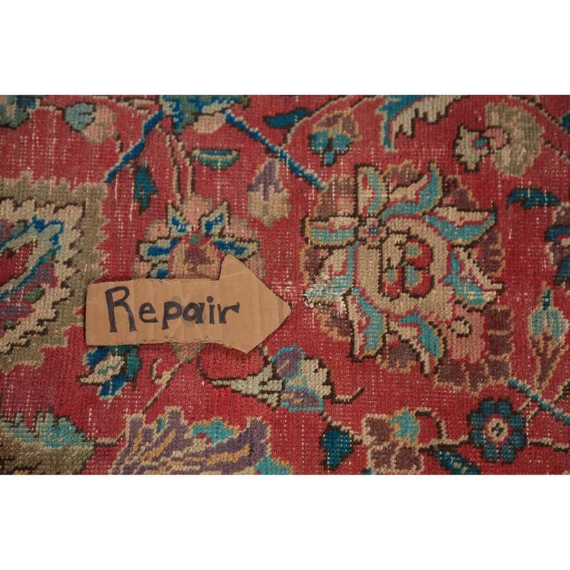 Traditional Tabriz Persian Vintage Rug Hand-Knotted Pink Wool Carpet - 7'10" x 11'2"