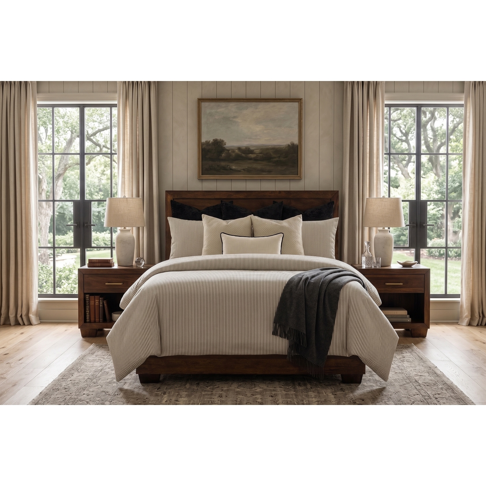 Farmhouse Ticking Stripe Black Duvet Cover & Insert Set