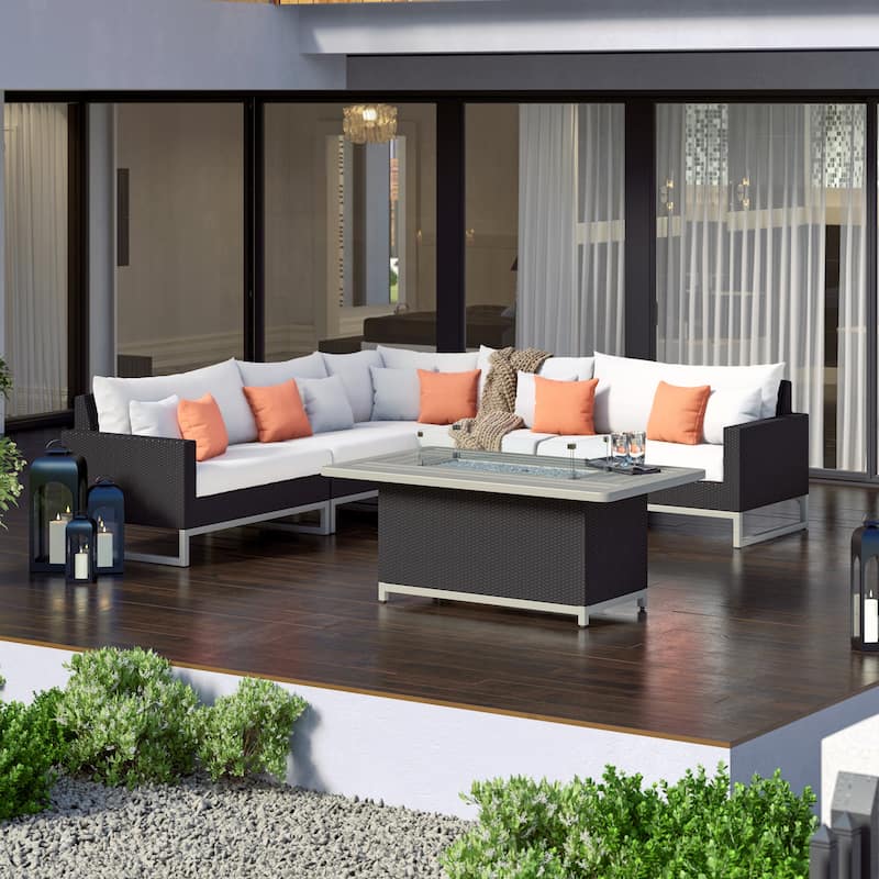 Milo Espresso 6 Piece Sunbrella Outdoor Patio Fire Sectional