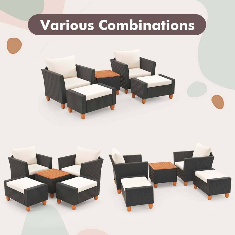 Gymax Set of 5 Furniture Set w/ Storage Table Ottomans Soft Pillows