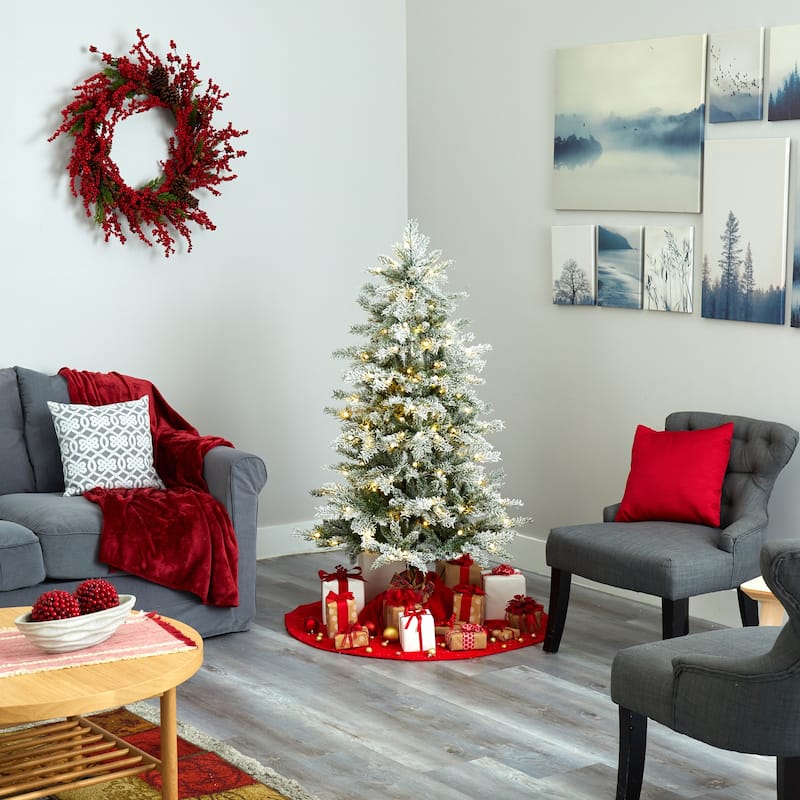 5Ft Slim Artificial Spruce Christmas Tree with Warm White LED Lights - Holiday Decor - Green - 60