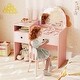 preview thumbnail 16 of 20, Costway Princess Bunny Makeup Table with Lighted Mirror, Open Shelves - See Details