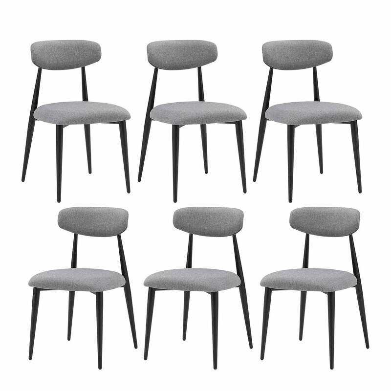 Modern Curved Back Dining Chairs, Round Upholstered Seat with Metal Frame - Gray - Set of 6