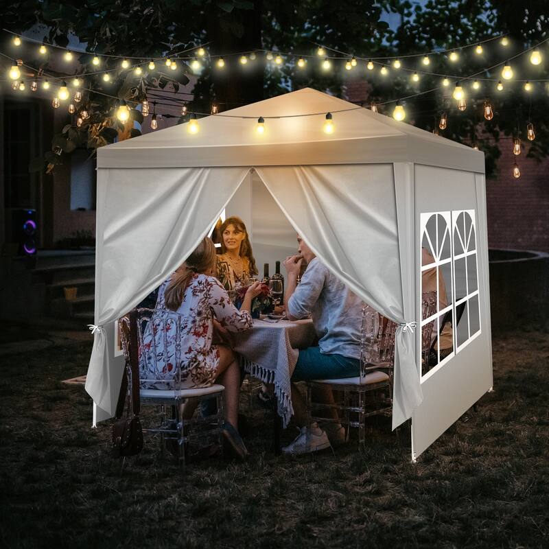 White Iron Tube PE Fabric Waterproof Outdoor Canopy Tent with Sidewalls - 6.5x 6.5 x 8.3 ft.