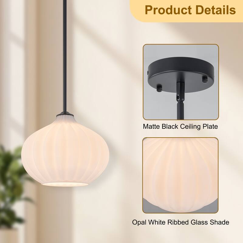 Starsky 10inch 1-Light Modern Elegan White Ribbed Glass Pendant