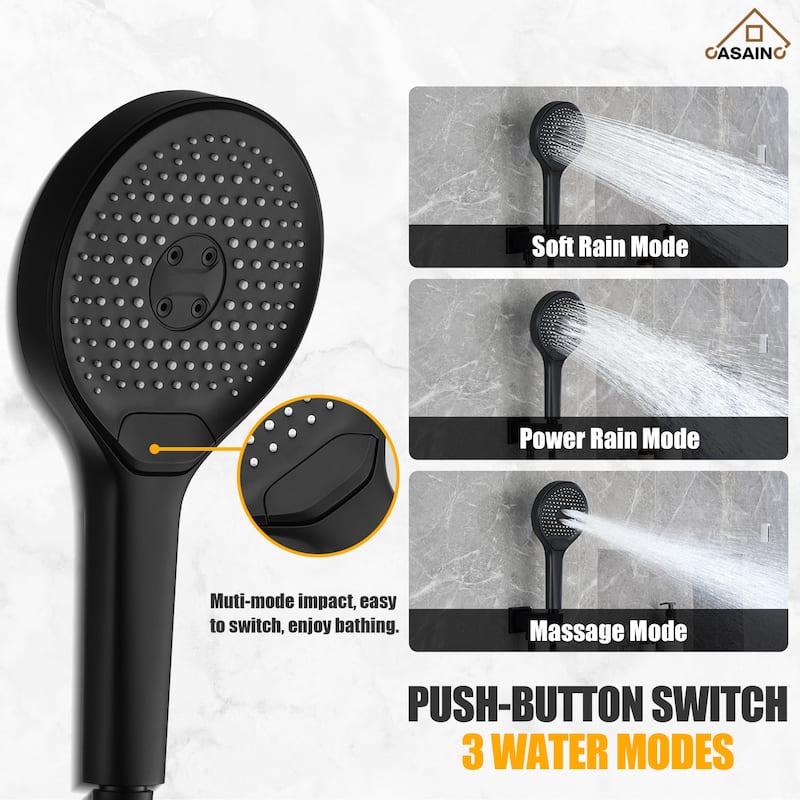 Luxury Thermostatic Shower System 5-Spray Patterns 16" Round Wall Mount Fixed and Handheld Shower Head - 15.7" x 15.7"