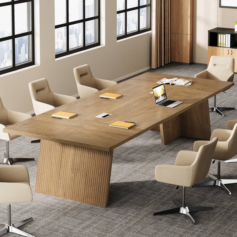 Modern Conference Table, 8ft Conference Room Table for 10 People - Brown