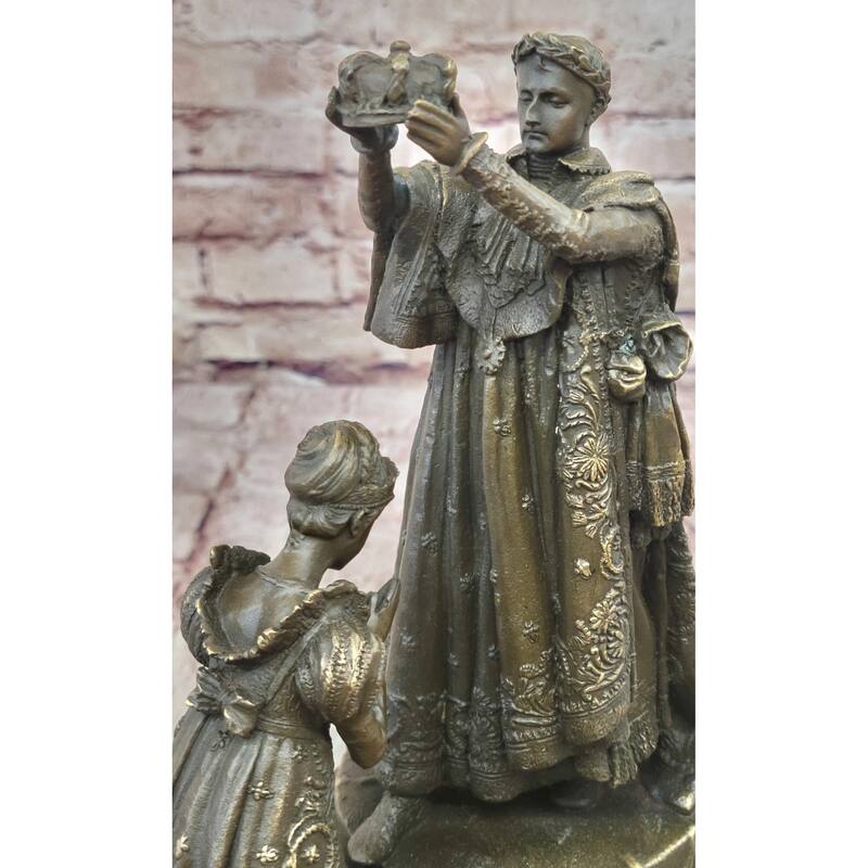 Bronze Coronation Sculpture – Medieval King Crowning Queen Statue On Marble Base