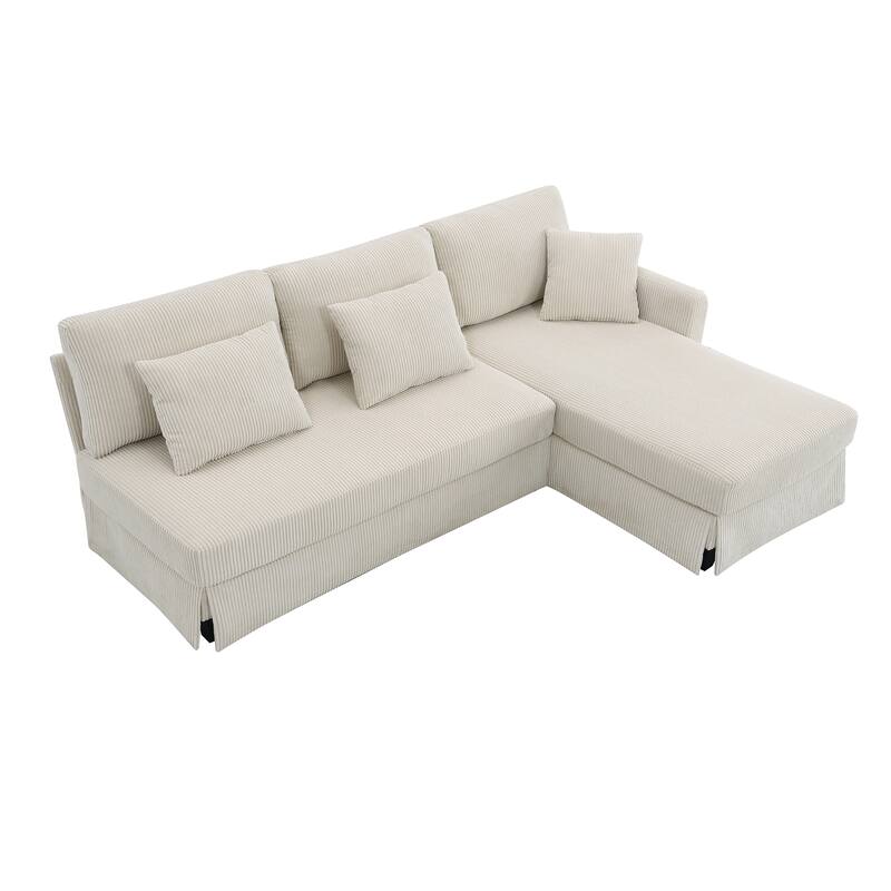 87X61"Modern L-shaped Corduroy Sofa with Reversible Chaise, 4-seat Upholstered Sectional Indoor Furniture for Living Room