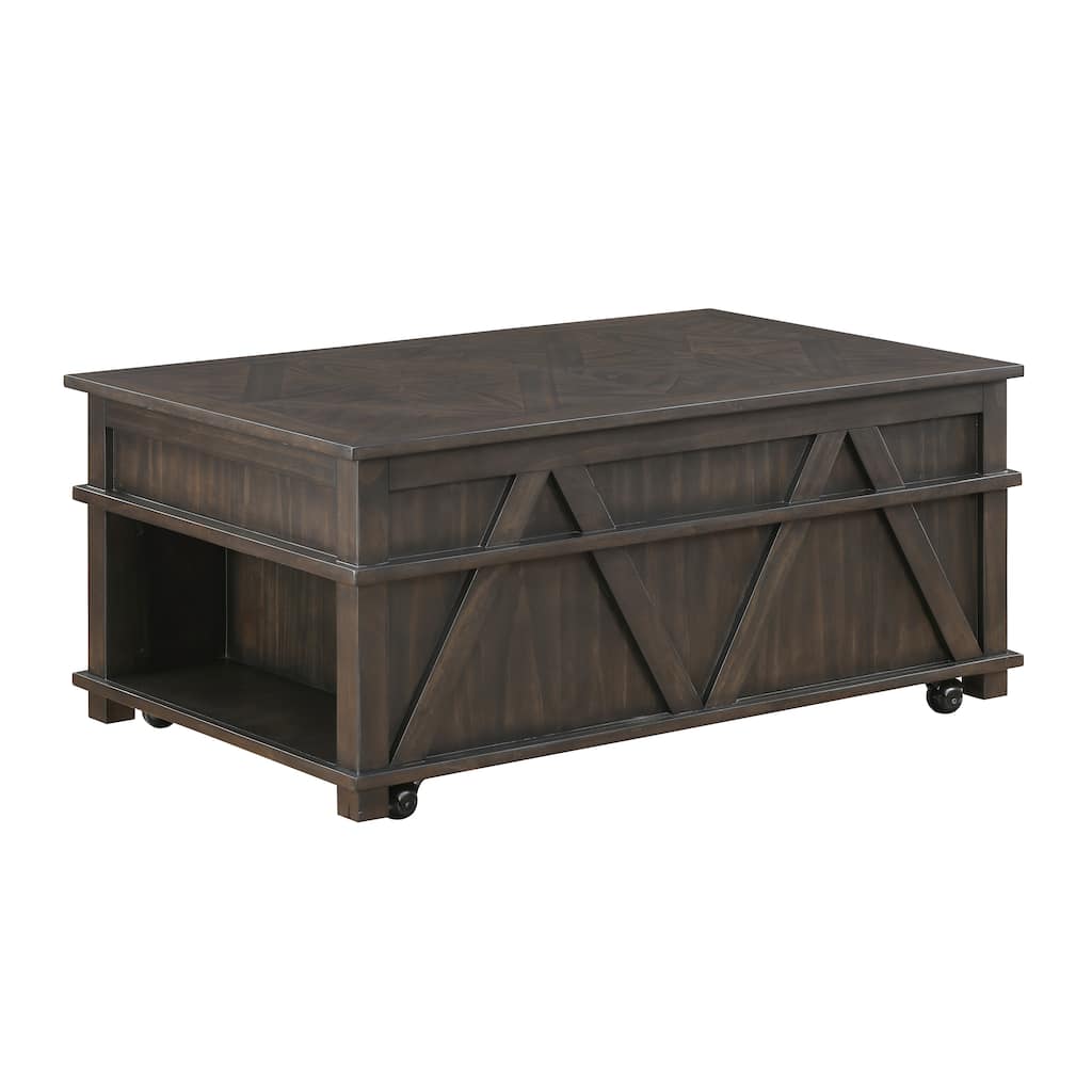 Traditional Rustic Lift-Top Cocktail Table - Brown Finish, Durable Wood with Storage, 1pc Living Room Furniture