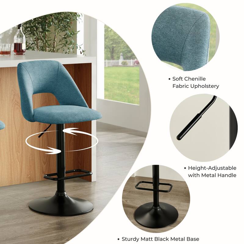 Roundhill Furniture Nuvia Contemporary Adjustable Barstool with Upholstered Swivel Seats, Set of 2