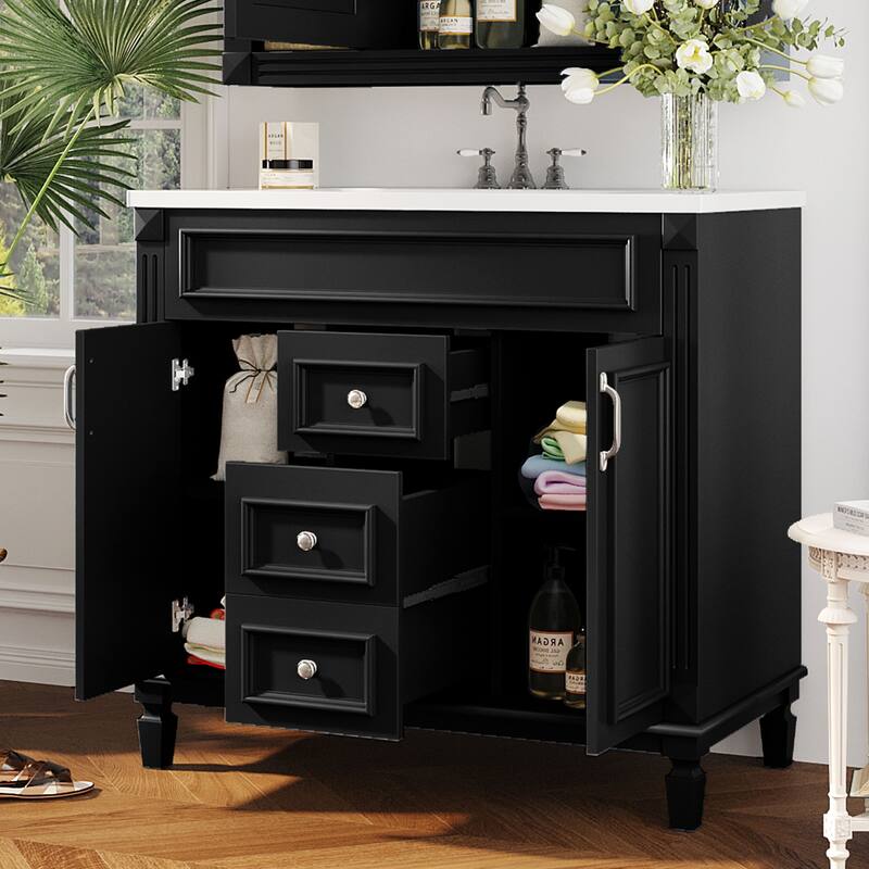 GDFStudio - Carrinford Modern Freestanding Bathroom Vanity with Ceramic Sink and 2 Soft Closing Doors & 2 Drawers