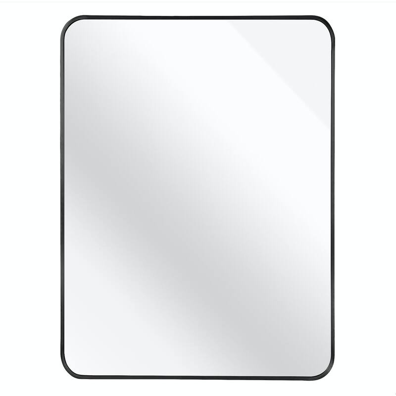 GDFStudio - Luxe Contemporary Oversized Rectangular Metal Bathroom Vanity Wall Mirror with Wide Reflective Surface - 30" x 40"