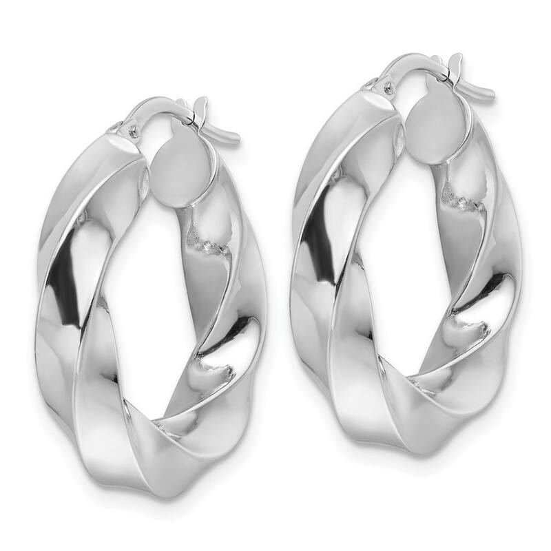 Curata 14k White Gold Polished Hollow Twisted Round Hoop Earrings - 25.3x23.7mm