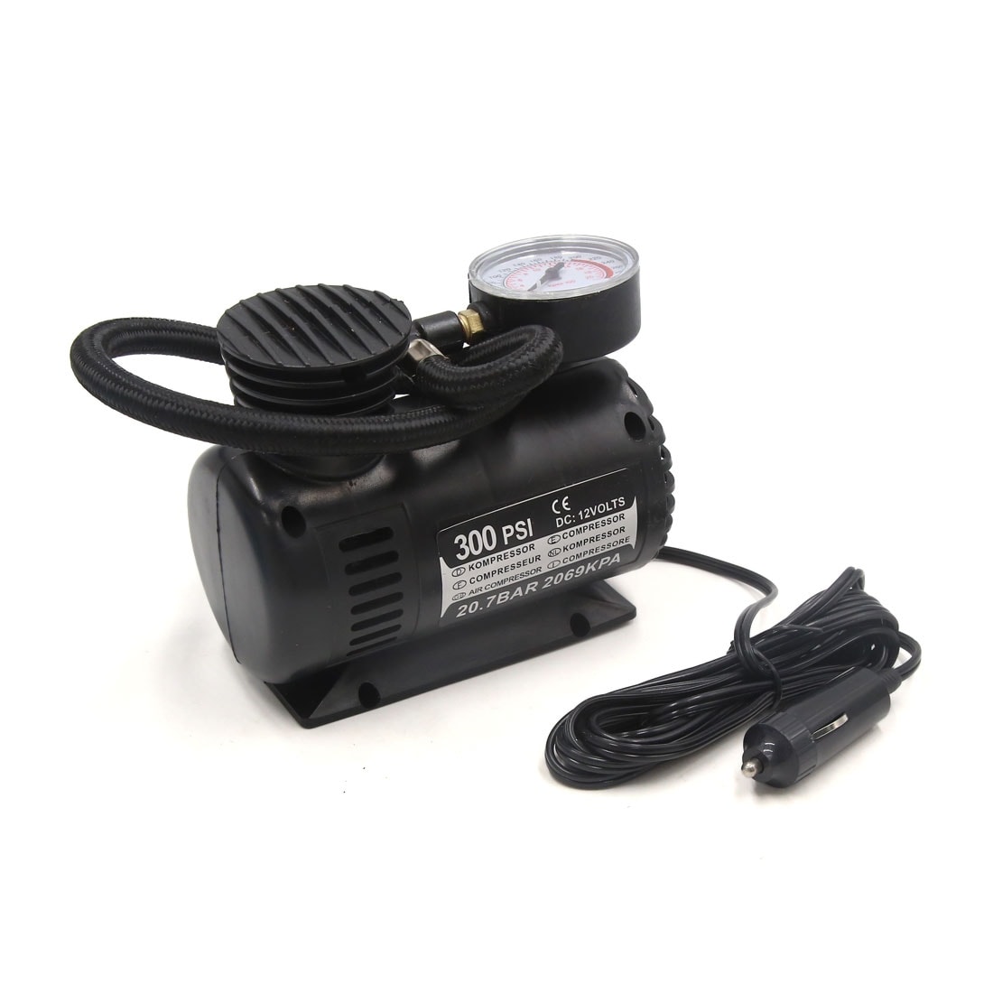 Universal Black Car Air Compressor Electric Tire Inflator Pump 12V 300 PSI  - Bed Bath & Beyond - 17999390