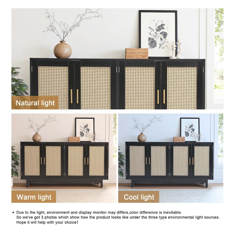 Rattan Accent Cabinet Storage Sideboard Buffet with 4 Doors
