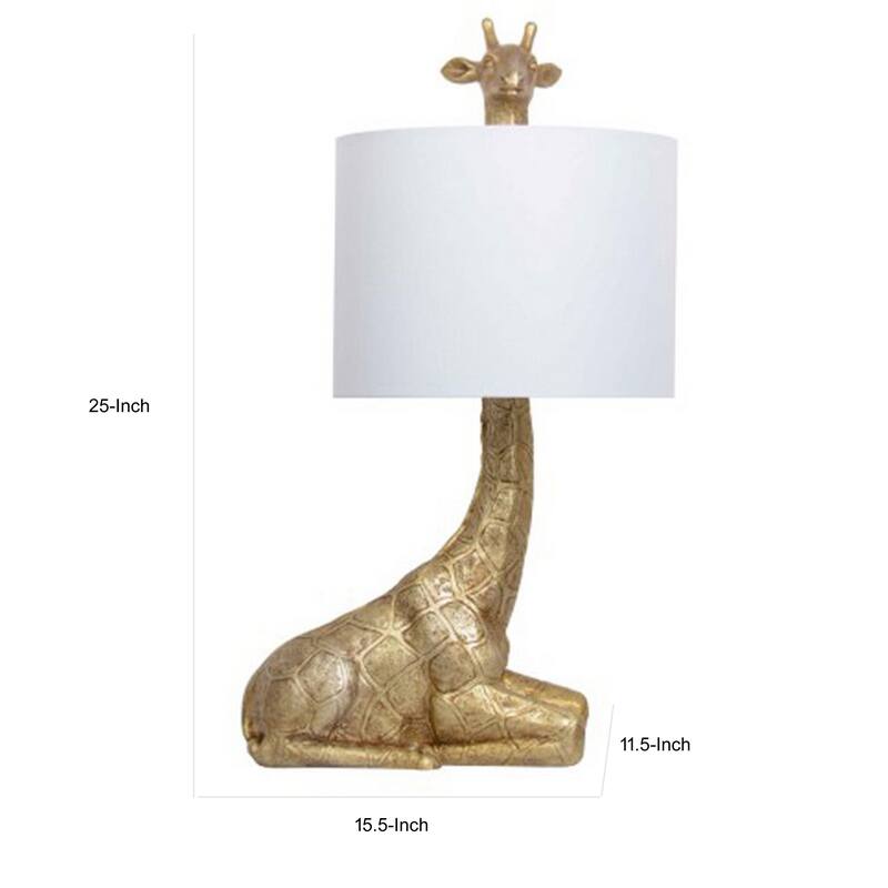 25 Inch Table Lamp, Jungle African Giraffe Statuette Gold Metal Base