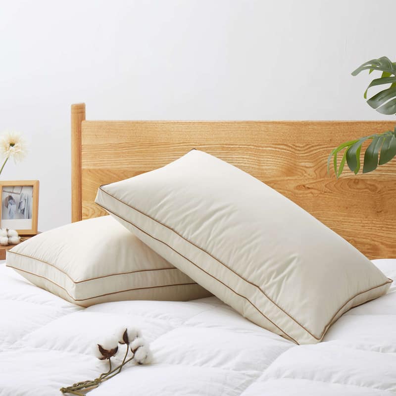 2 Pack 300TC White Down Medium Support Bed Pillows for Side & Back Sleepers with 100% Cotton Fabric