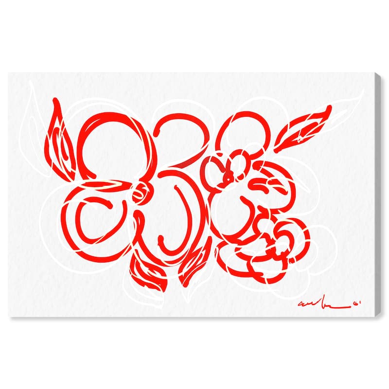 Wynwood Studio Canvas Abstract Zuma Floral Red White and Modern & Contemporary Wall Art Canvas Print