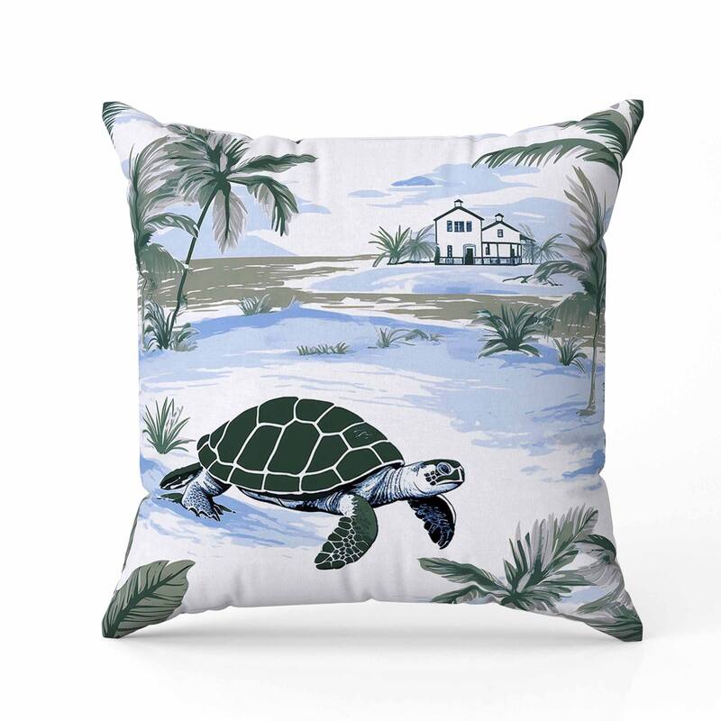 Sandy Shores Turtle Indoor/Outdoor Reversible Throw Pillow Green and Blue