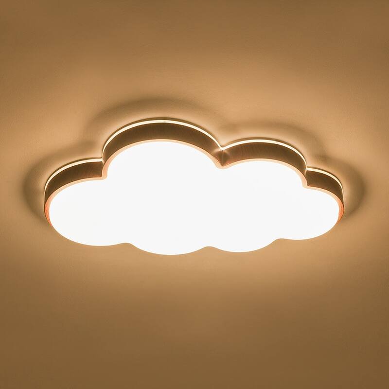 Walnut Wood Grain 5CCT Dimmable LED Cloud Kids Flush Mount - 21.9 Inches