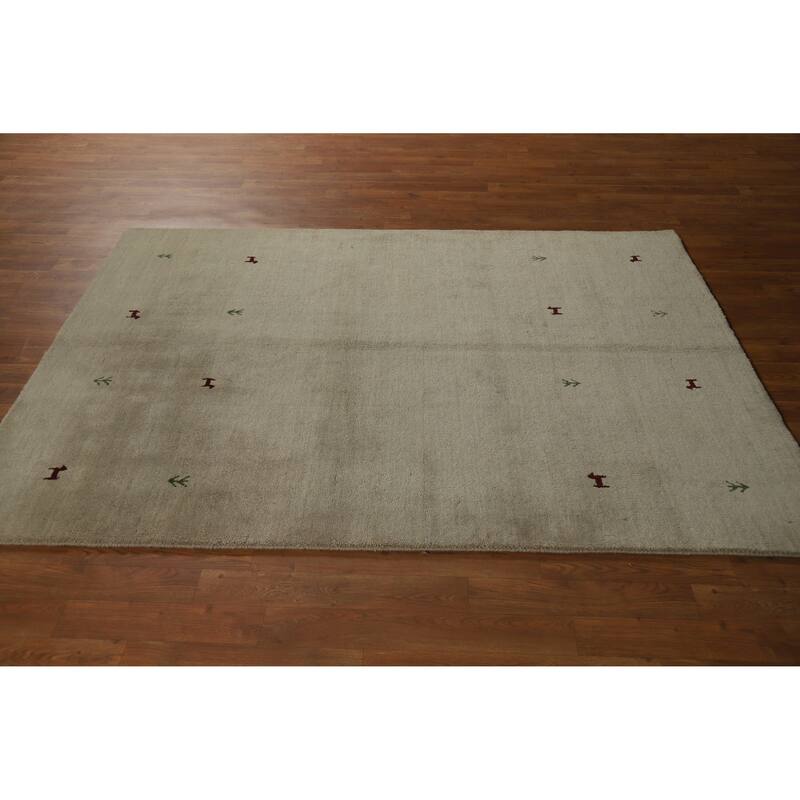 Hand Knotted Oriental 100% Wool Carpet Tribal Animal Pictorial Beige & Ivories Gabbeh Area Rug - 6' 6'' X 4' 7''