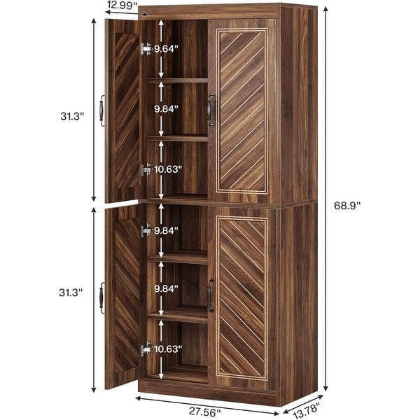 6 Tiers Brown Kitchen Storage Cabinet, 69 Inches Pantry Cabinet 
