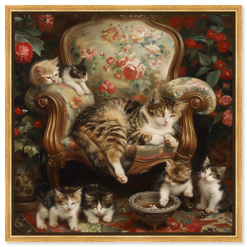 Lounging Cats Canvas by Art Remedy - Gold - 16" x 16"