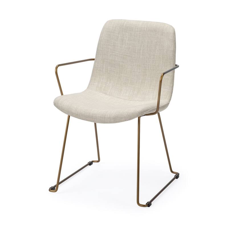 Cream Fabric Arm Chair, Gold Iron Legs and Modern Upholstered Seat - Cream-Gold - 23” L x 25.3” W x 32.8” H