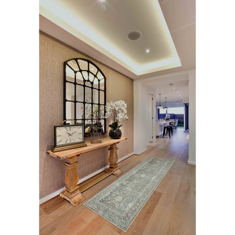 Anila Collection Light Blue, Beige and Silver Transitional Oriental Area Rug