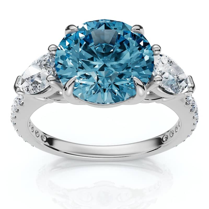 3 1/2Ct Fancy Blue Lab Grown Accent Diamond Engagement Ring Gold