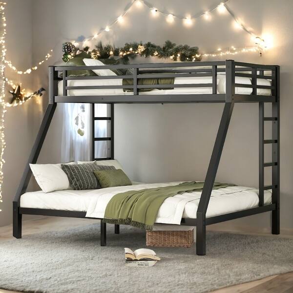 slide 2 of 13, Twin XL over Queen Metal Bunk Bed,Industrial Minimalist Metal Bunk Bed