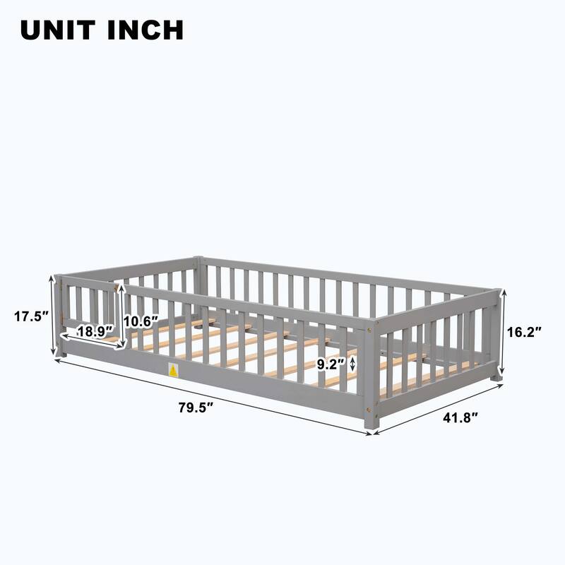Durable Floor Platform Bed with Fence