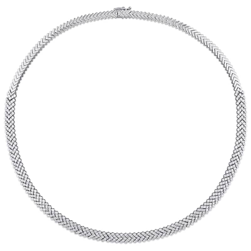 Miadora 7 1/8ct TDW Diamond Herringbone Necklace in 18k White Gold