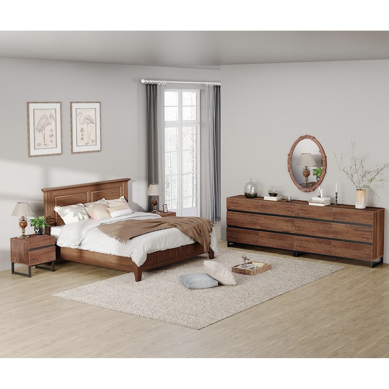 3-Piece Bedroom Furniture Set,Dresser &Chest With 12 Drawers, 2 Nightstand for Bedroom, Bedroom Furniture Set - Brown - Full