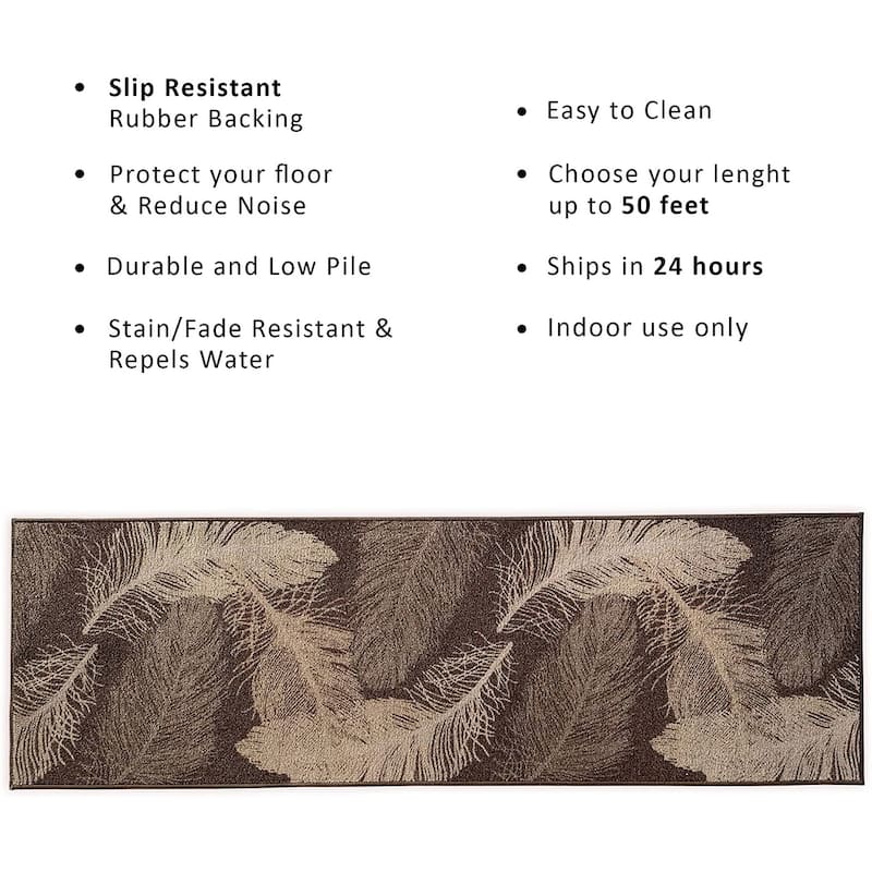 Custom Size Feather Design 31 Inch Wide Non-Slip Stair Runner Rug