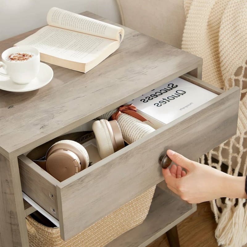Solid Wood Nightstand with Drawer and Open Shelf