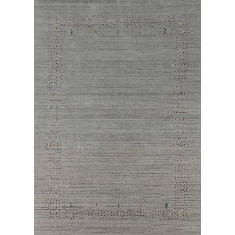 Hand Knotted Oriental 100% Wool Carpet Tribal Animal Pictorial Greys & Charcoal Gabbeh Area Rug - 9' 9'' X 7' 10''