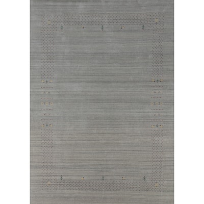 Hand Knotted Oriental 100% Wool Carpet Tribal Animal Pictorial Greys & Charcoal Gabbeh Area Rug - 9' 9'' X 7' 10''