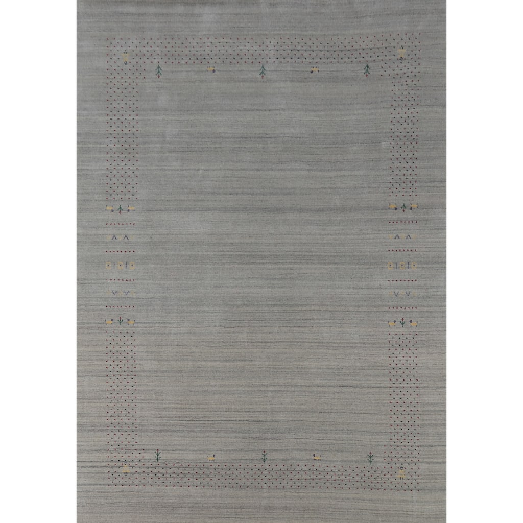 Hand Knotted Oriental 100% Wool Carpet Tribal Animal Pictorial Greys & Charcoal Gabbeh Area Rug - 9' 9'' X 7' 10''