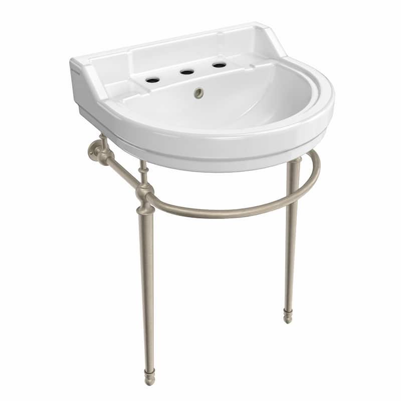 Whitehaus Console Sink With Semi-Circular Bowl, Metal Leg Supports and Front Towel Bar.