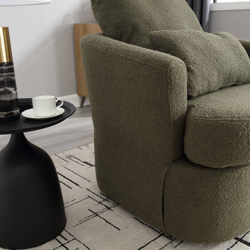 Swivel Barrel Chair with 2 Pillows, Teddy Fabric Upholstered Club Chair, Lounge Sofa Chair with Round Armrests & Backrest