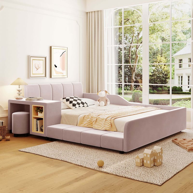 Full Size Upholstered Grounded Bed - Pink