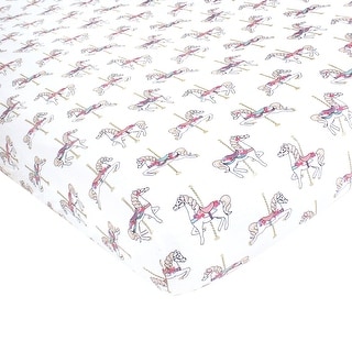 Hudson Baby Infant Girl Cotton Fitted Crib Sheet, Carousel Horse, One Size - Carousel Horse - One Size