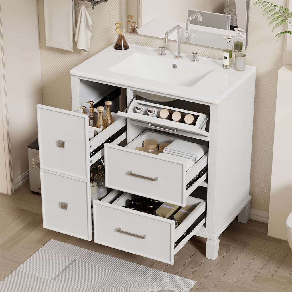 Freestanding Vanity Set with Drawers & One Flip Drawer