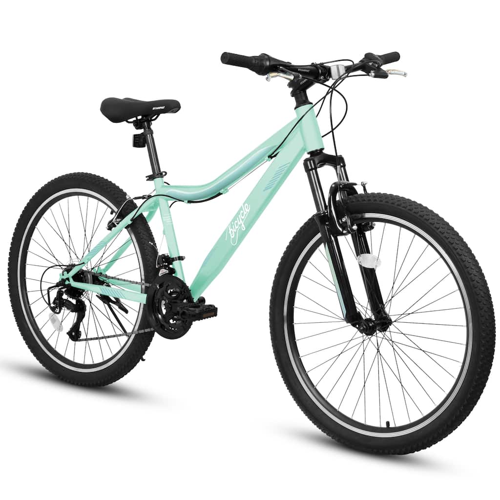 Mountain Bike 26 Inch, High-Density Carbon Steel Frame, 21 Speed, Front Suspension, Dual V-Brakes, 80% Pre-Assembled
