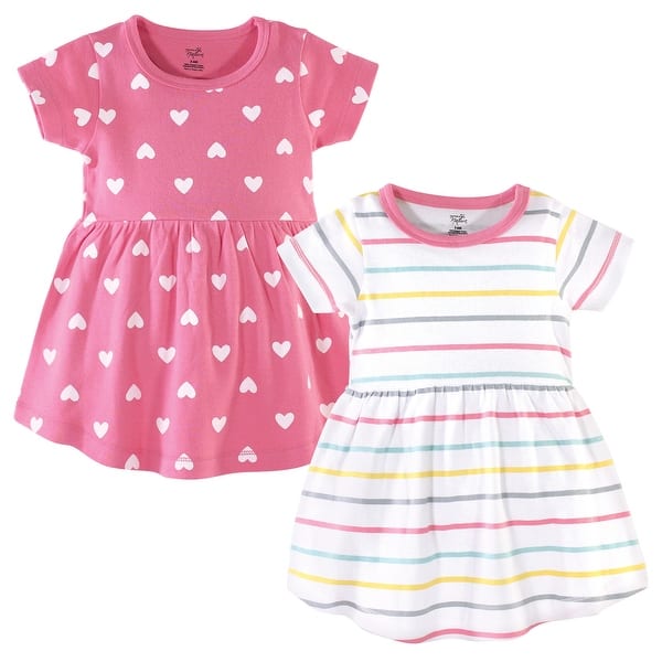 slide 1 of 1, Hudson Baby Infant and Baby Girl Cotton Short-Sleeve Dresses 2pk, Candy Stripes 0-3 Months - Candy Stripes