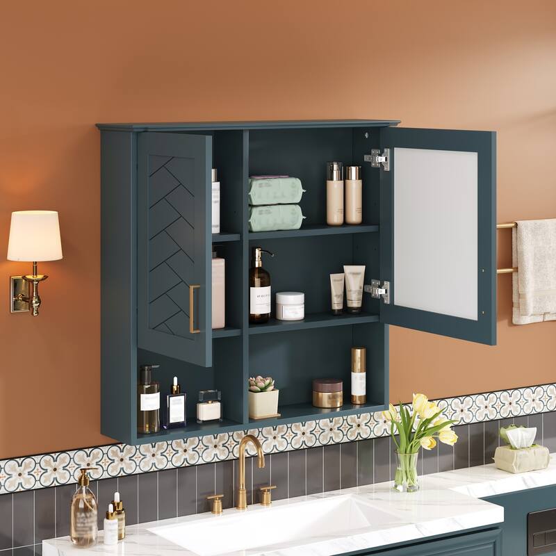 2-in-1 Bathroom Mirror Cabinet, 30 inch Wall Mounted Medicine Cabinet with Adjustable Shelves & Soft Close Doors